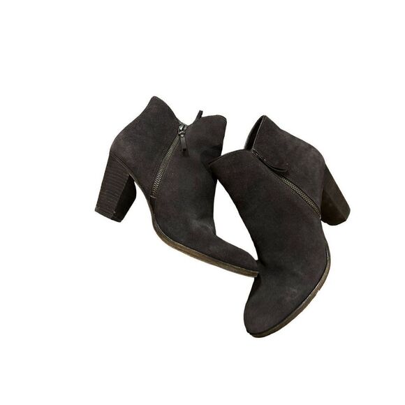 Cole Haan Double Zip Dark Brown Suede Leather Ankle Boot Heel Bootie Women's sz - Picture 10 of 12